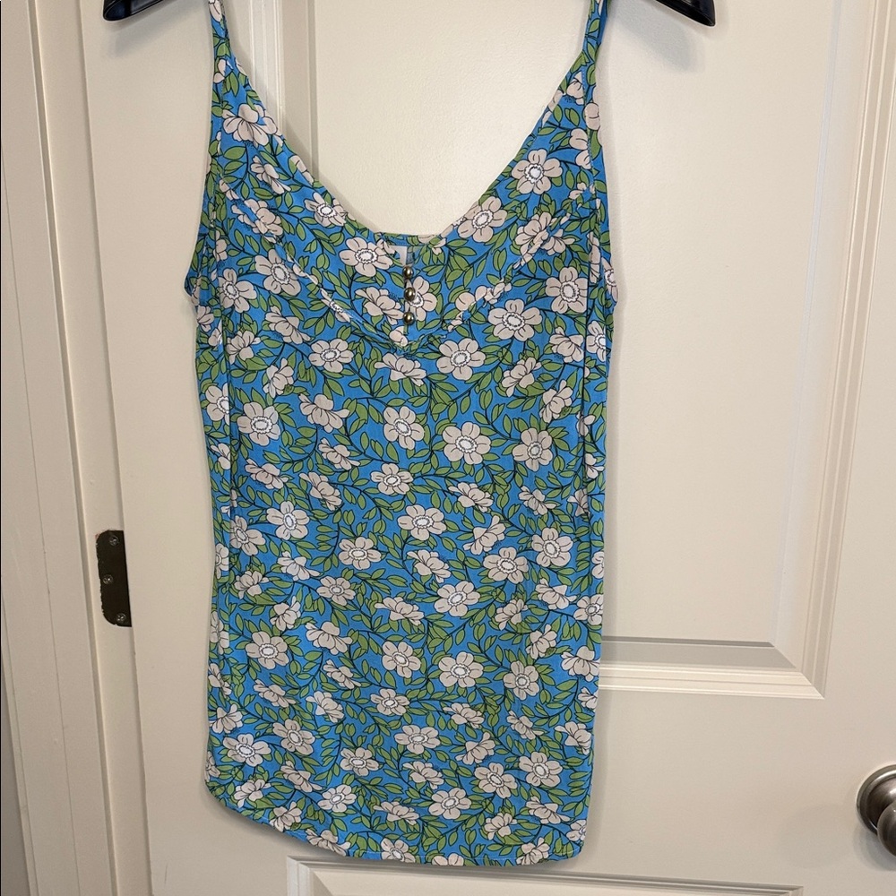 CAbi Blue and Green Floral Camisole